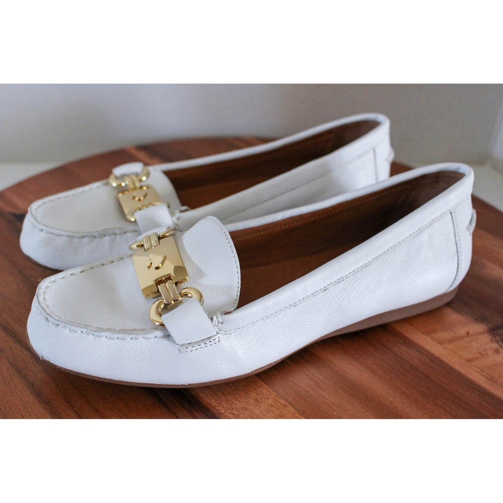Kate Spade Loafers 8 Off White Leather Gold Buckle Slip On Flat Shoes Carson